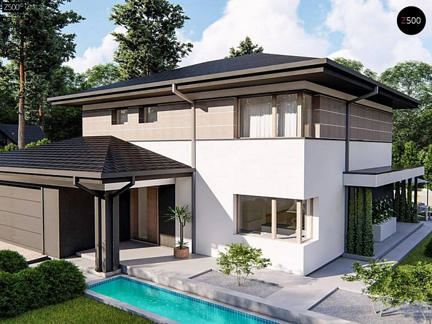 Вариант двухэтажного дома Z426 v1 с подвалом