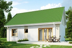 Простой в реализации дом с двускатной крышей, с возможностью обустройства мансарды.