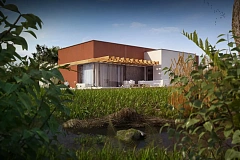 Одноэтажный дом в стиле хай-тек с четырьмя спальнями.