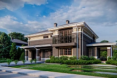 Вариант двухэтажного дома Zz15 с облицовкой кирпичом