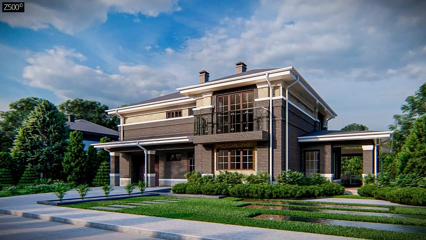 Вариант двухэтажного дома Zz15 k с облицовкой кирпичом с измененной планировкой