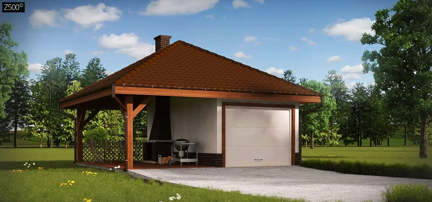 Проект гаража для одного автомобиля, для коттеджей традиционного стиля