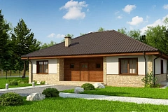 Одноэтажный дом с 4-х скатной кровлей и уютной террасой.