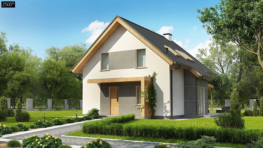 Вариант проекта z44 -&nbsp;&nbsp;аккуратный домик с двускатной кровлей и эркером.