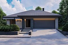 Современный одноэтажный проект дома с многоскатной крышей и гаражом на две машины