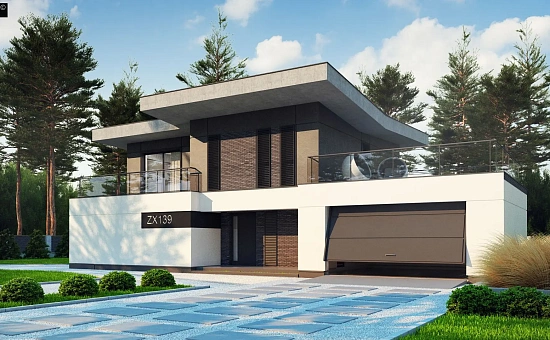 Современный стильный двухэтажный дом, с гаражом для двух машин