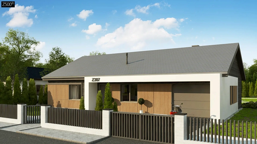 Вариант одноэтажного дома Z387k с&nbsp;&nbsp;облицовкой кирпичом и измененной планировкой