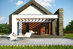 Современный дом с двускатной крышей на узком участке