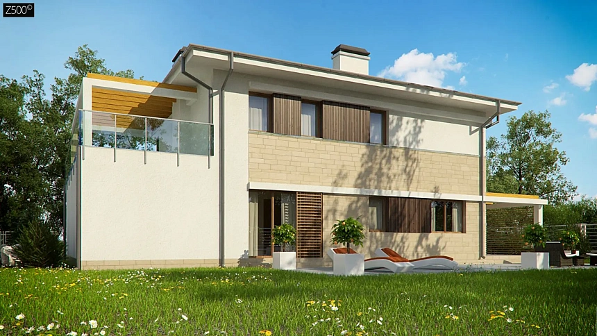 Проект двухэтажного дома Zx63 B + адаптированный под строительство в сейсмических районах