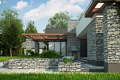 Современный одноэтажный дом с двойным гаражом и плоской крышей