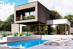 Проект двухуровневого дома с оригинальной планировкой и гаражом на 2 авто.