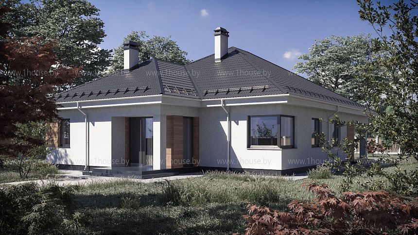 Одноэтажный дом с 4 комнатами.