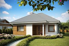 Проект одноэтажного практичного и уютного дома с крытой террасой.