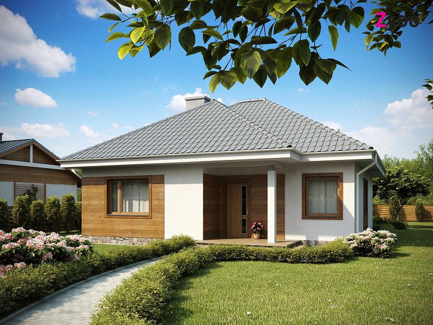 Проект одноэтажного практичного и уютного дома с крытой террасой.