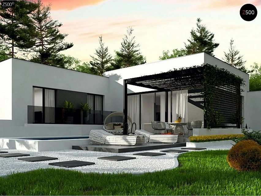 Одноэтажный дом с плоской кровлей адаптированный под строительство в сейсмических районах