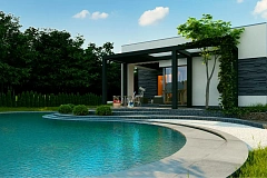 Небольшой современный одноэтажный проект дома с плоской кровлей