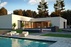 Одноэтажный дом в современном стиле&nbsp;&nbsp;с гаражом на 3 машины,&nbsp;&nbsp;с плоской кровлей