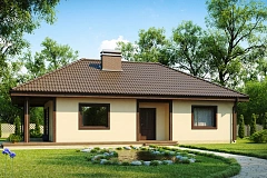 Проект компактного функционального дома с боковой террасой.