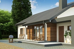 Дом, выполненный в традиционном стиле с одноуровневой планировкой.