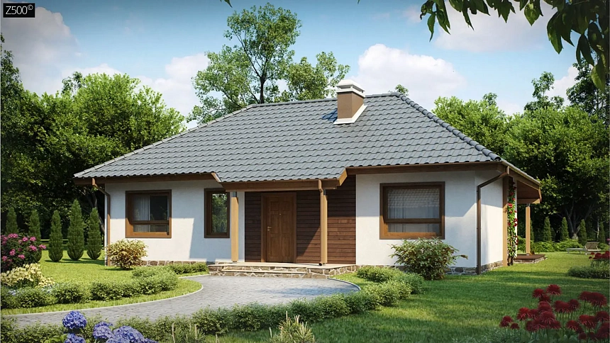 Проект одноэтажного классического дома адаптированного для каркасной технологии строительства.