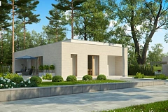 Одноэтажный дом в современном стиле, с большими застекленными окнами