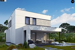 Вариант двухэтажного дома Zx92 с плоской кровлей  с плитами перекрытия