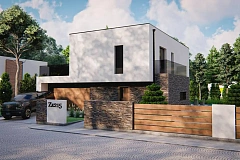 Современный двухэтажный дом с плоской крышей и гаражом на 2 машины, 4 спальни