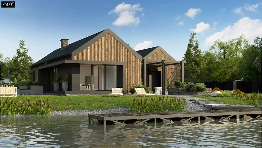 Проект современного дома с четким разделением дома на дневную ​​и ночную.