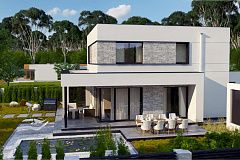 Простой аккуратный проект двухэтажного дома с плоской кровлей