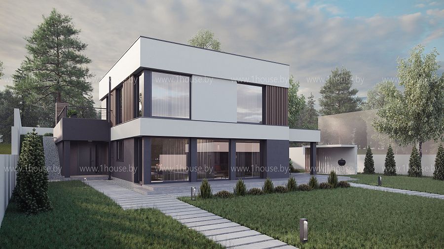 Двухэтажный дом с плоской кровлей для молодой семейной пары в деревне Мочаны, фото 1