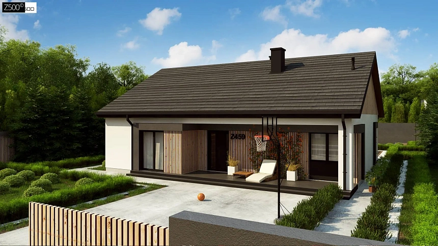 Практичный одноуровневый дом без гаража с современным экстерьером.