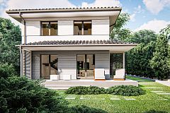 Двухэтажный проект дома с современным обликом и 4-х скатной крышей