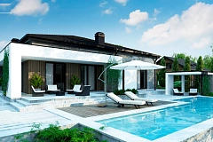 Традиционный одноуровневый дом с функциональным расположением комнат и гаражом на 2 авто.