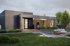 Одноэтажный дом с плоской кровлей и 2умя спальнями.