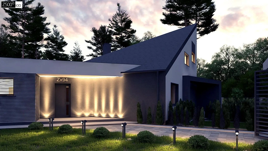 Проект современного дома с вторым светом, стильной кровлей и удобной планировкой.