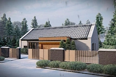 Cовременный одноэтажный дом с 2-х скатной крышей и гаражом