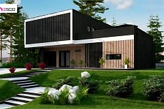 Проект просторного двухуровневого дома с оригинальным современным экстерьером.