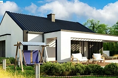 Компактный одноэтажный дом с двускатной крышей и 3 спальнями