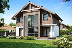 Проект мансардного дома с большой площадью остекления.