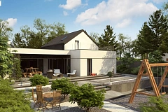 Проект дома с мансардой в европейском стиле с гаражом на одно авто.