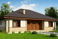 Вариант одноэтажного дома с 4-х скатной кровлей и уютной террасой, с измененной планировкой