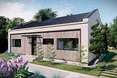 Современный функциональный одноэтажный дом с двускатной крышей