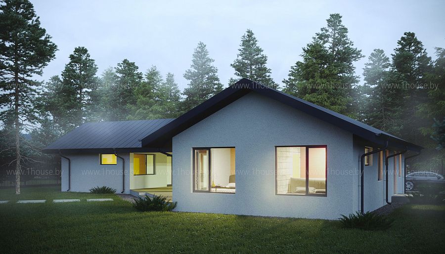 Одноэтажный дом угловой формы с баней под одной кровлей, д.Гаище