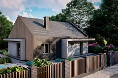 Проект традиционного одноэтажного дома с двускатной крышей.