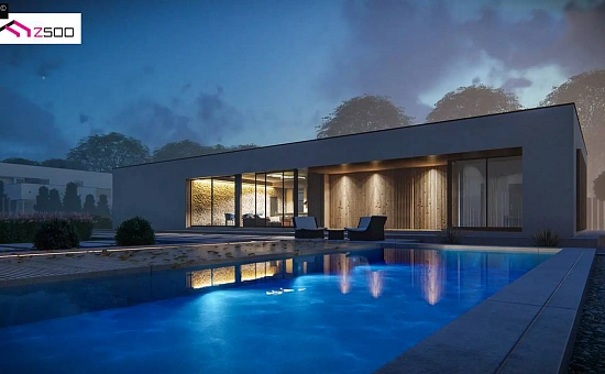 Одноэтажный современный дом с плоской крышей