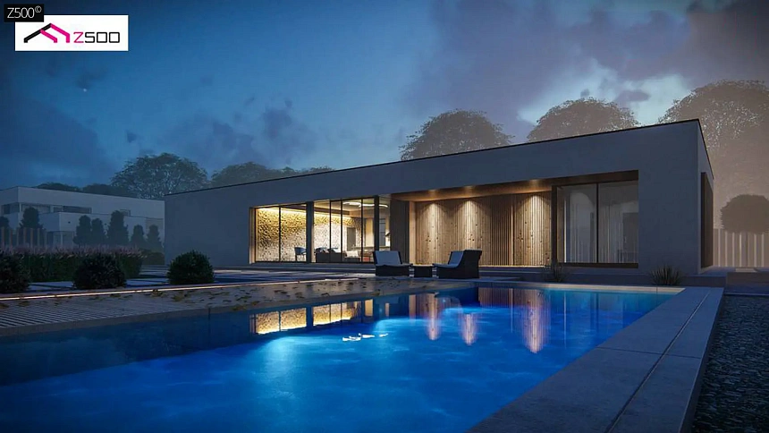 Одноэтажный современный дом с плоской крышей