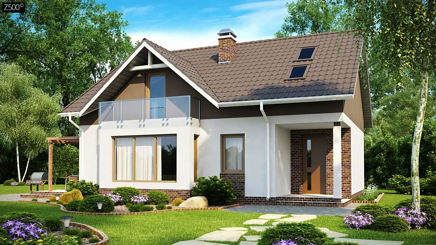 Проект дома с мансардным этажом, измененный под каркасную технологию строительства