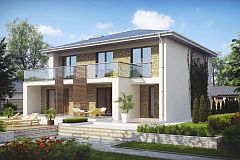 Просторный и комфортный двухэтажный дом с большими окнами.