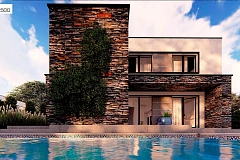 Проект двухэтажного просторного дома с плоской кровлей и панорамным остеклением.