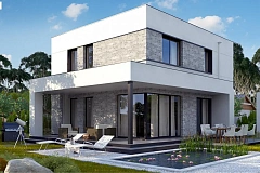 Вариант двухэтажного дома Zx92 с плоской кровлей  с плитами перекрытия